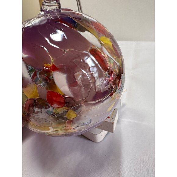 Joska purple mosaic hand blown Germany glass orb ornament Vtg with tag 14” - Picture 3 of 8